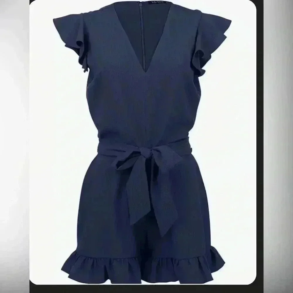 VENUS Navy Blue flare romper